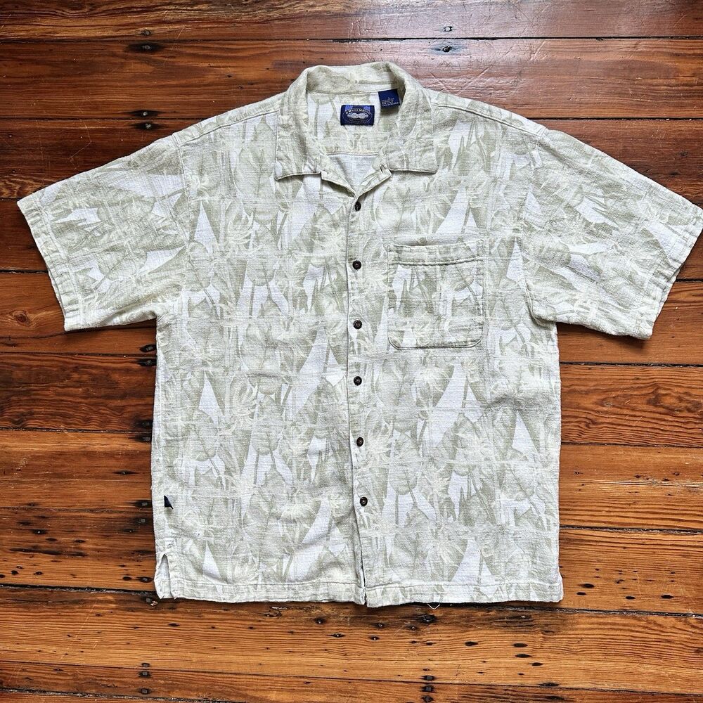 Vintage West Marine Nautical Gear Button Down Hawaiian Shirt Large Made In USA